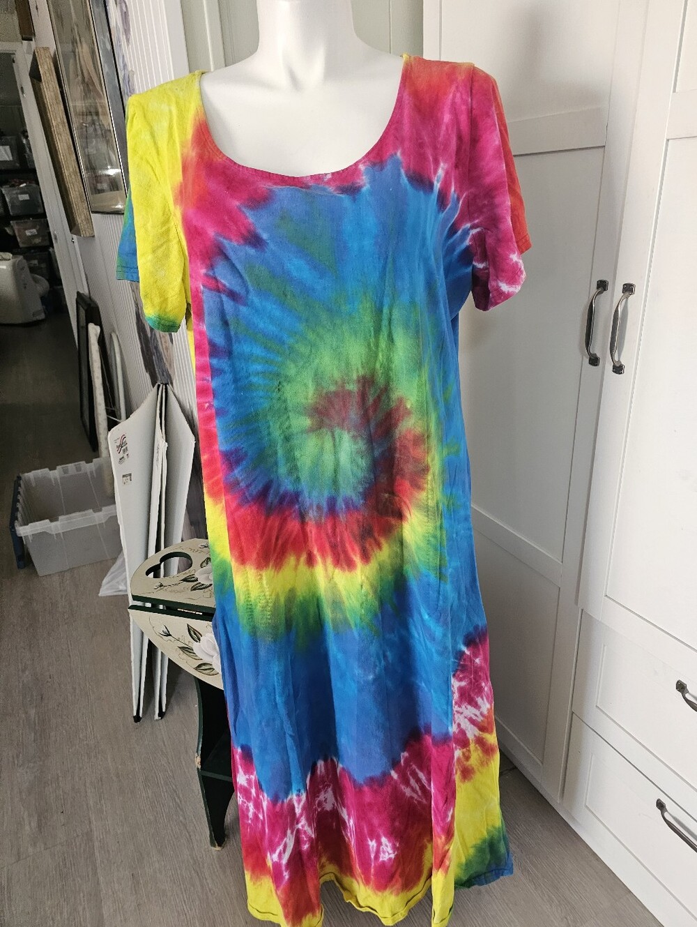 Dharma Trading Co 3X 18-22 Tie Dye Maxi Dress Rainbow Hippie Boho Cotton USA